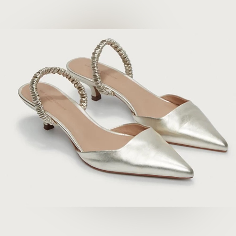 The White Company Metallic Slingback Kitten Heels NiB